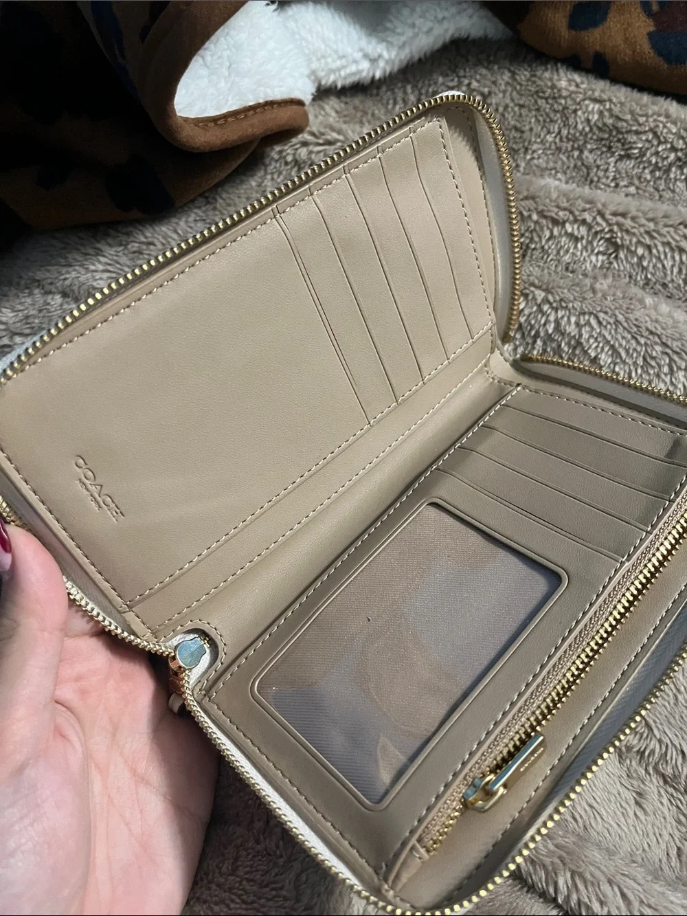 Coach Ivory Leather Zip Wallet with Gold Logo